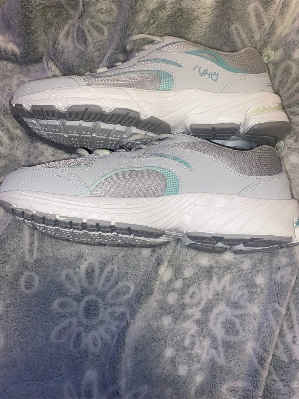 Ryka Women’s Athletic Sneakers in White with Light Blue Accents